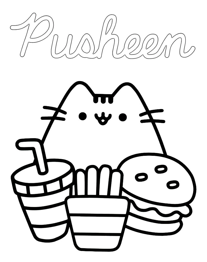 Dibujos para colorear pusheen en hamburguesa 1