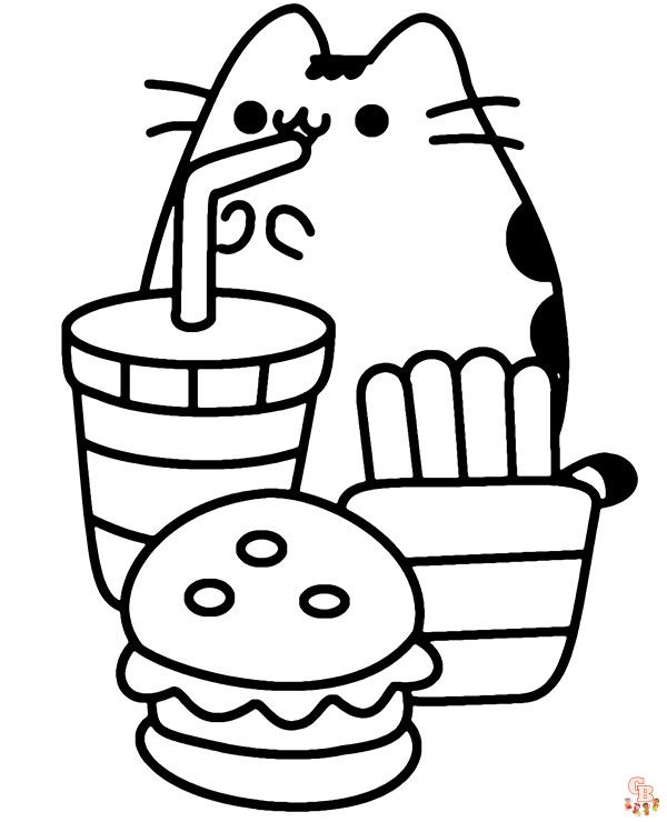 Dibujos para colorear pusheen en hamburguesa 2