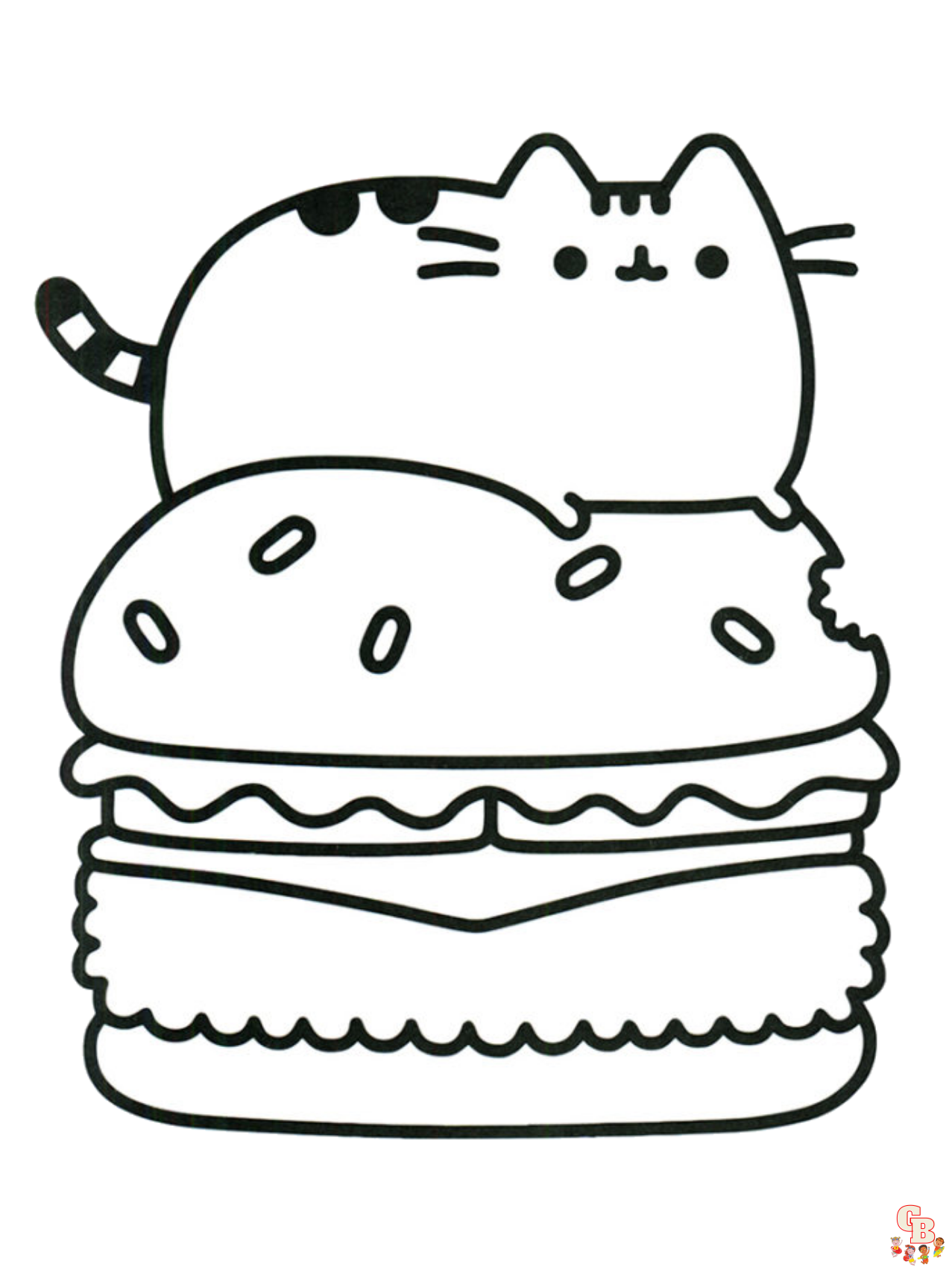 Dibujos para colorear pusheen en hamburguesa 2
