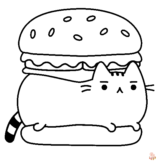 Dibujos para colorear pusheen en hamburguesa 3