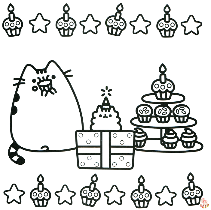 Pusheens And Birthday Gifts Coloring Pages 1