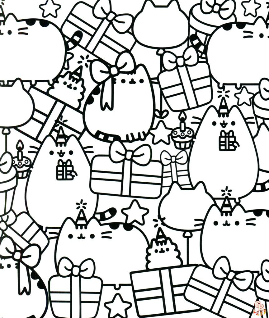 Pusheens And Birthday Gifts Coloring Pages 2