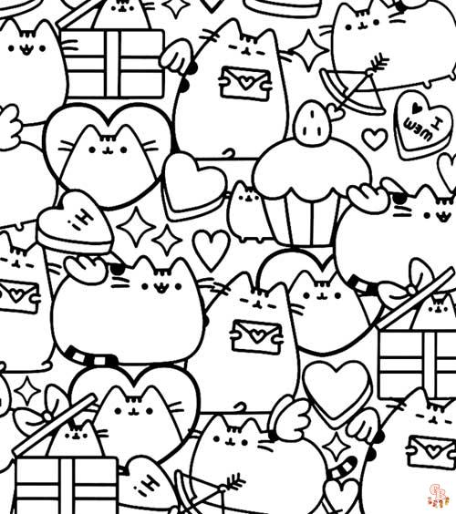 Pusheens And Birthday Gifts Coloring Pages 3