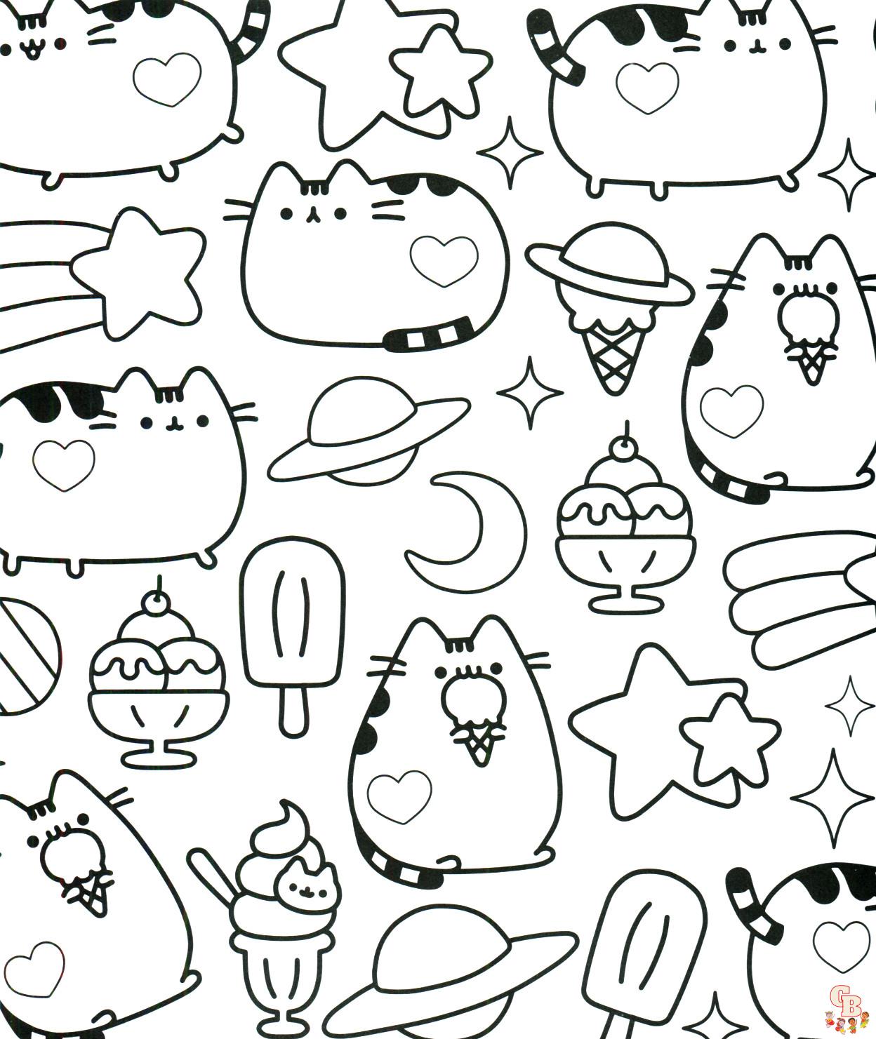 Three Lovely Pusheen Coloring Pages 1 1
