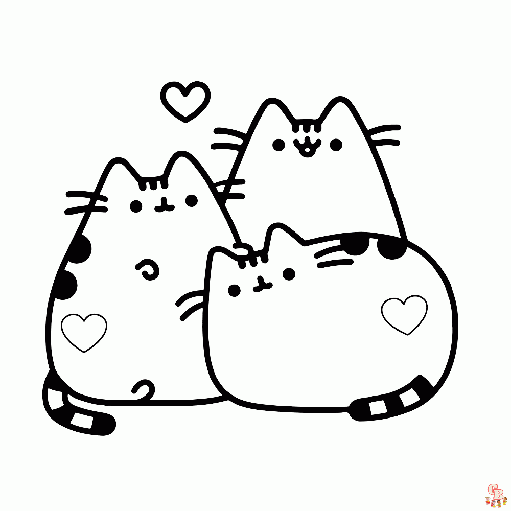 Three Lovely Pusheen Coloring Pages 1