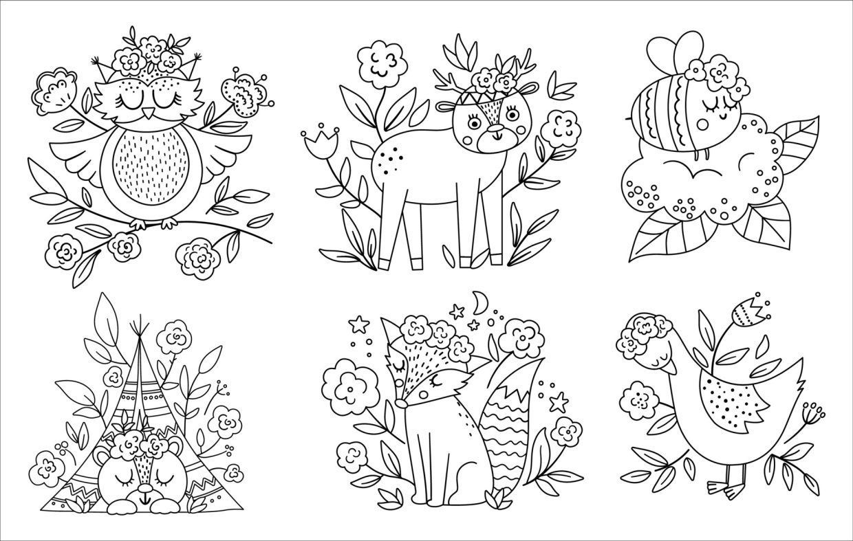 Woodland Animal Coloring Pages 1