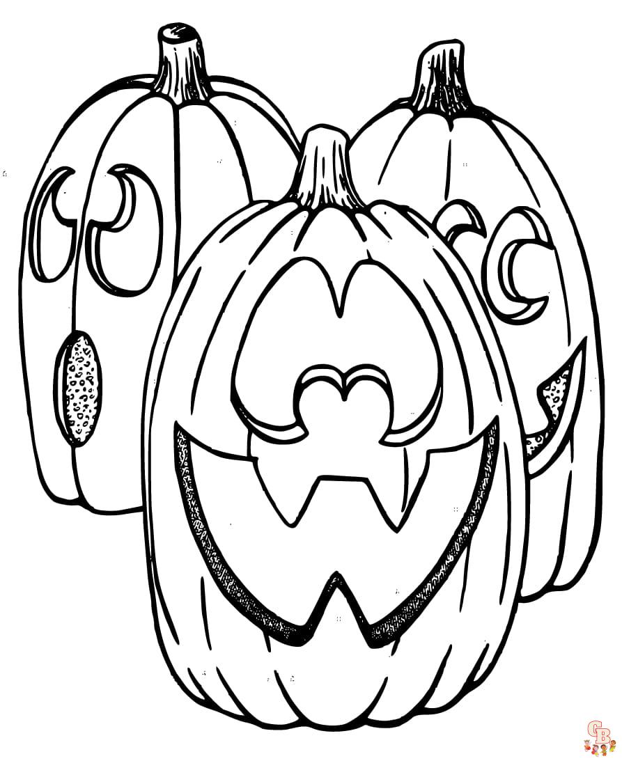 Página para colorir de halloween com abóbora fofa e morcego