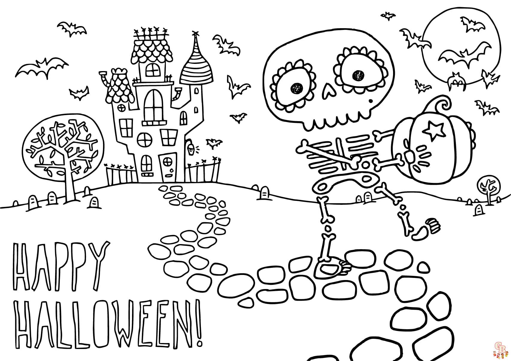 skeleton coloring pages halloween