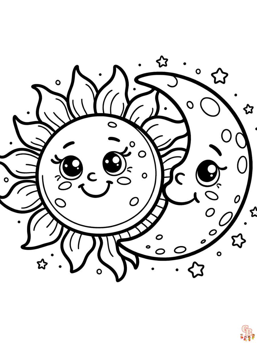 無料の太陽と月のぬりえページを印刷可能