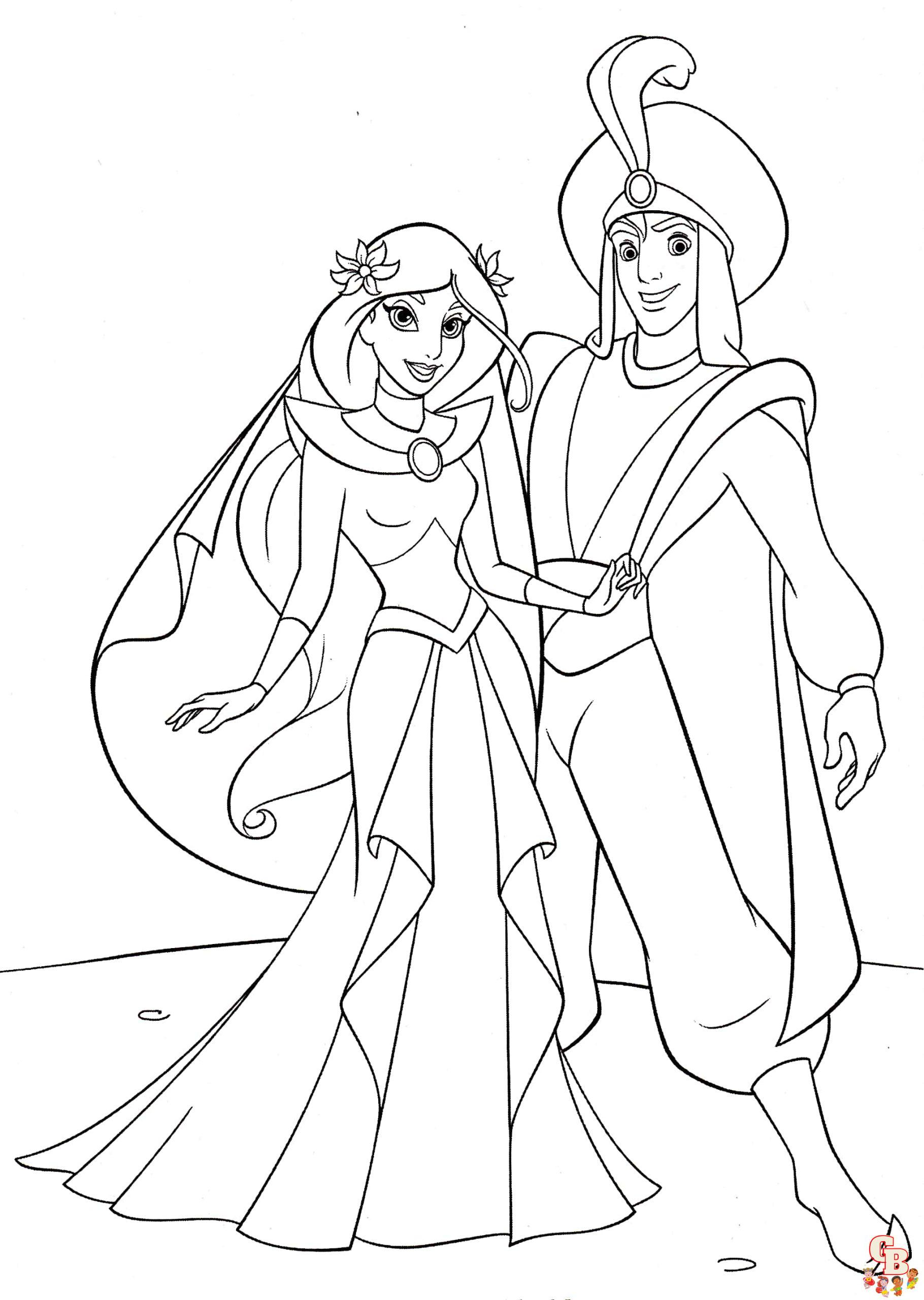Jasmine and Aladdin Coloring Pages 1