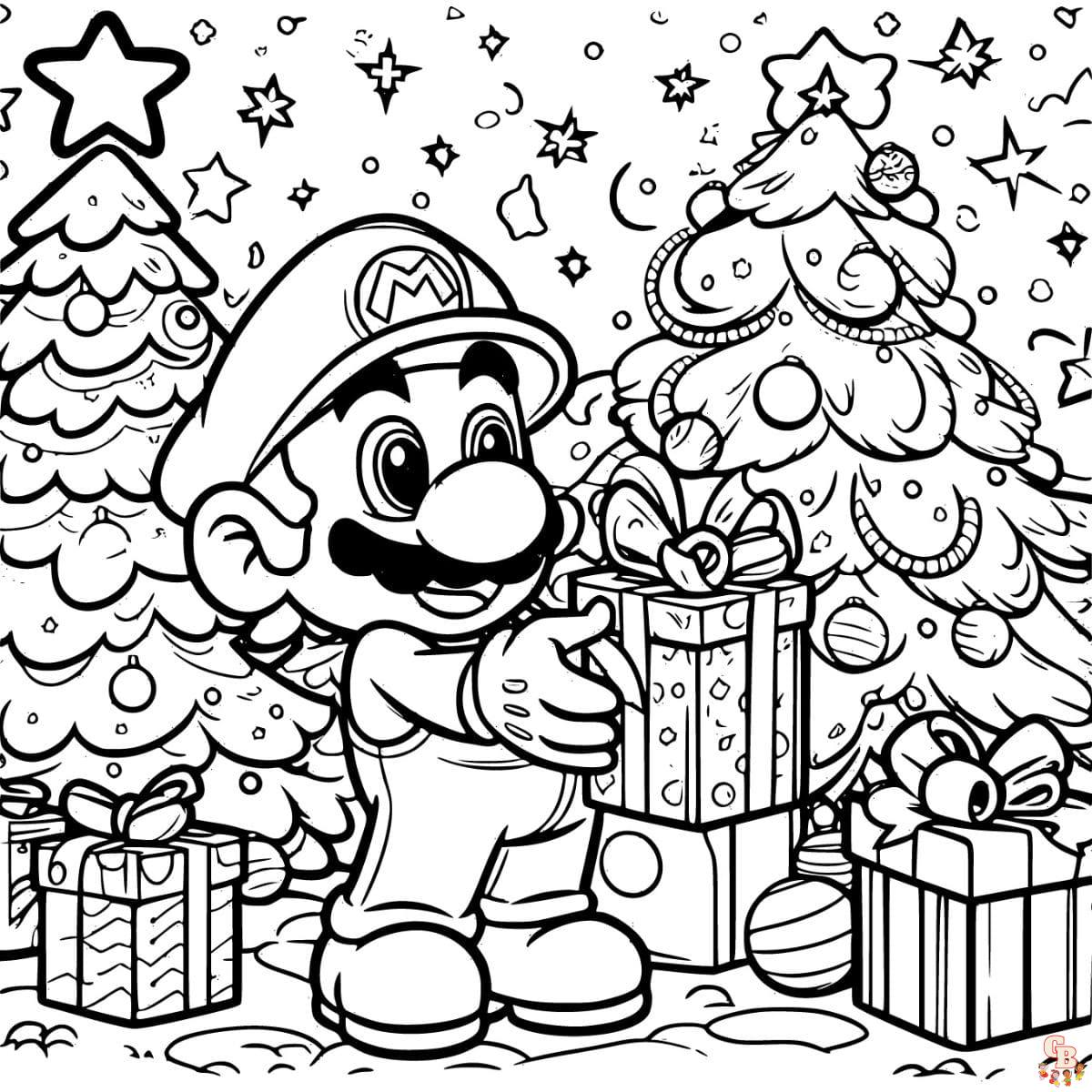 Mario with present coloring pages