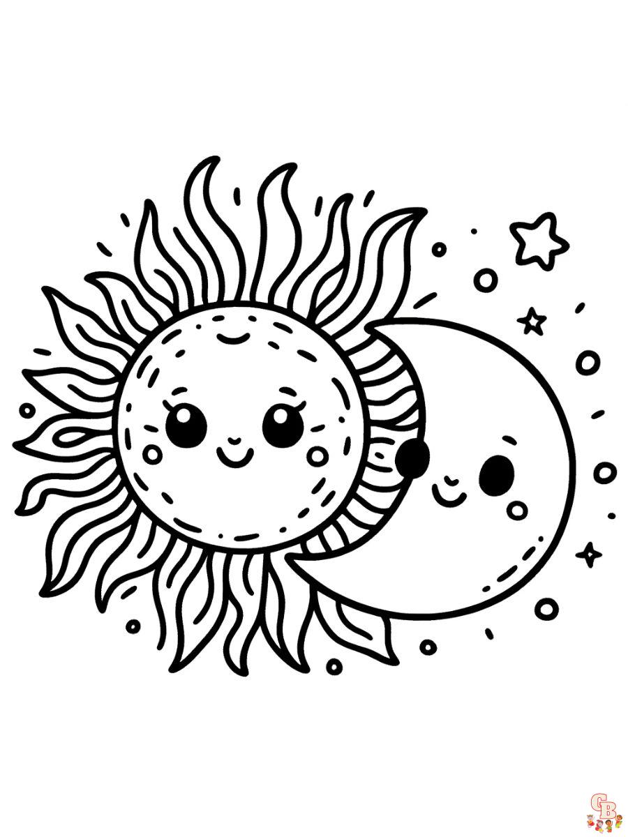 Pagina da colorare di sole e luna