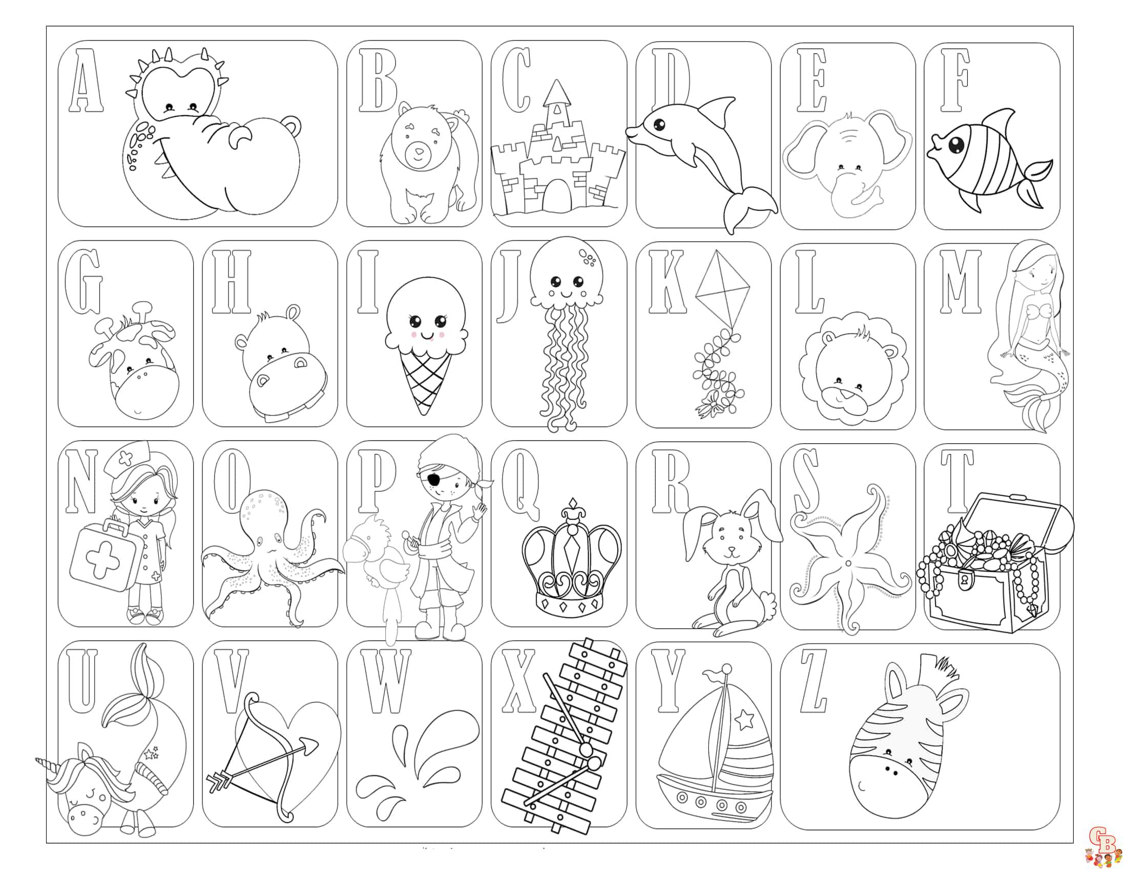 Dibujos del abecedario para colorear para niños de 3 años.