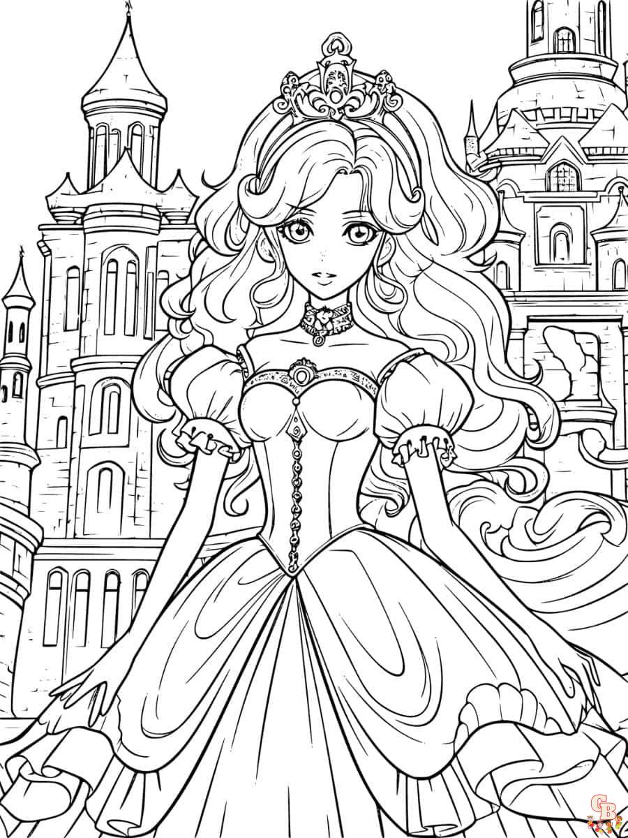 Página para colorear de princesa de aventuras anime.