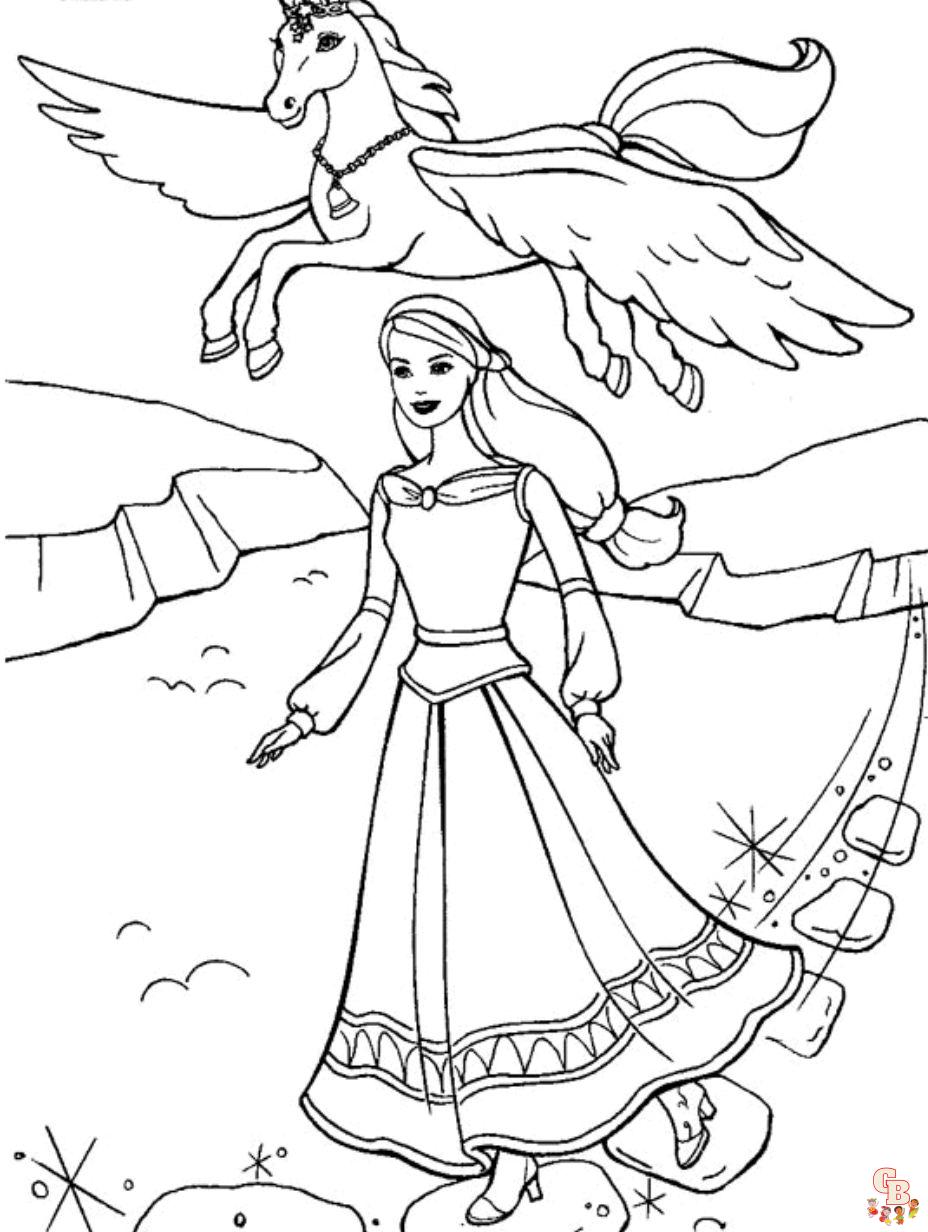 barbie with unicorn coloring pages