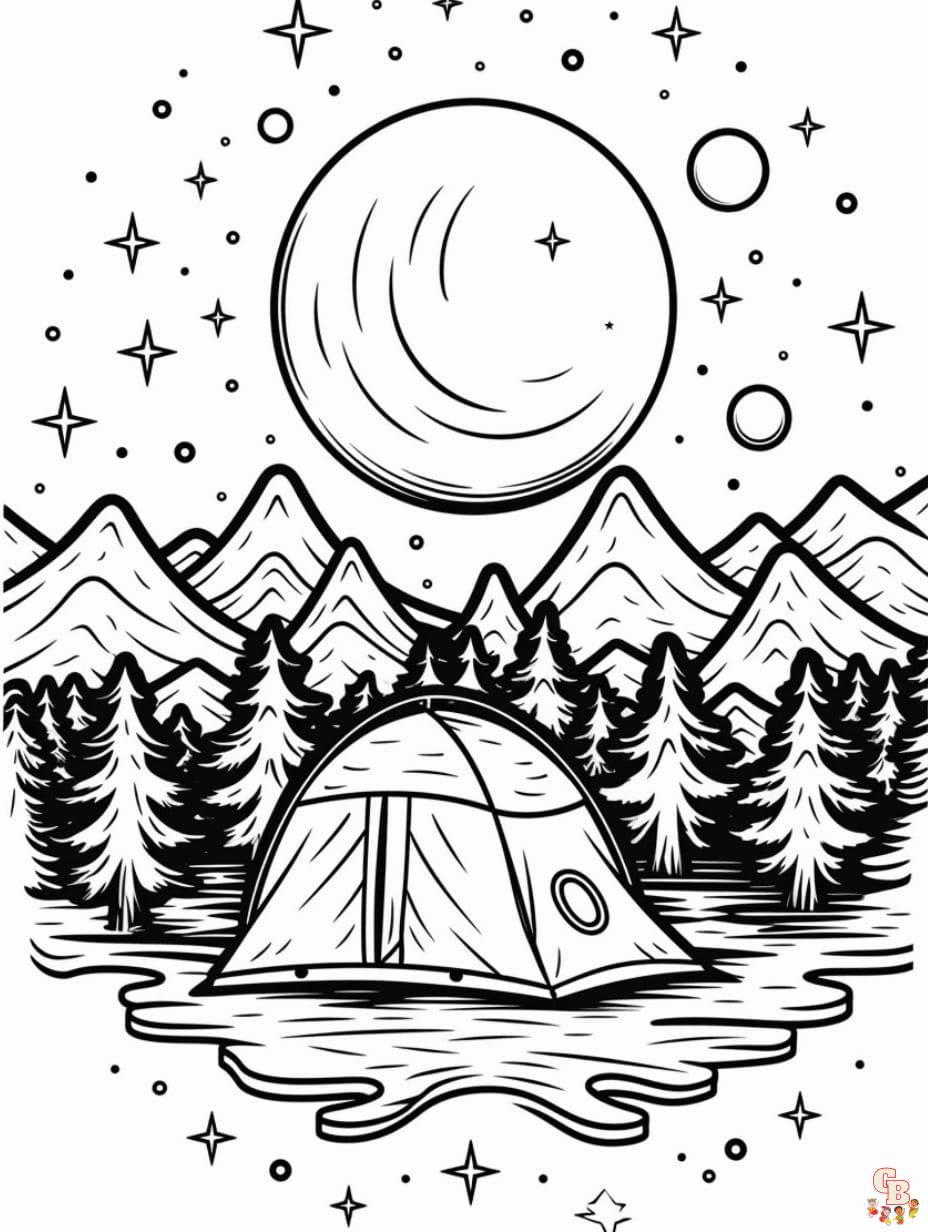 camping color pages free