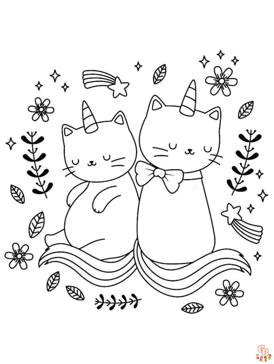 cat and unicorn coloring page