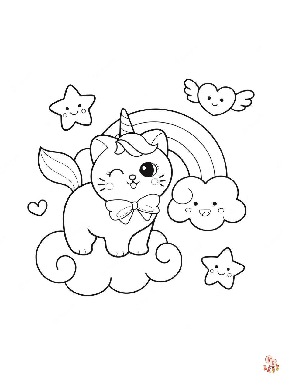 Página para colorear de gato unicornio para niños