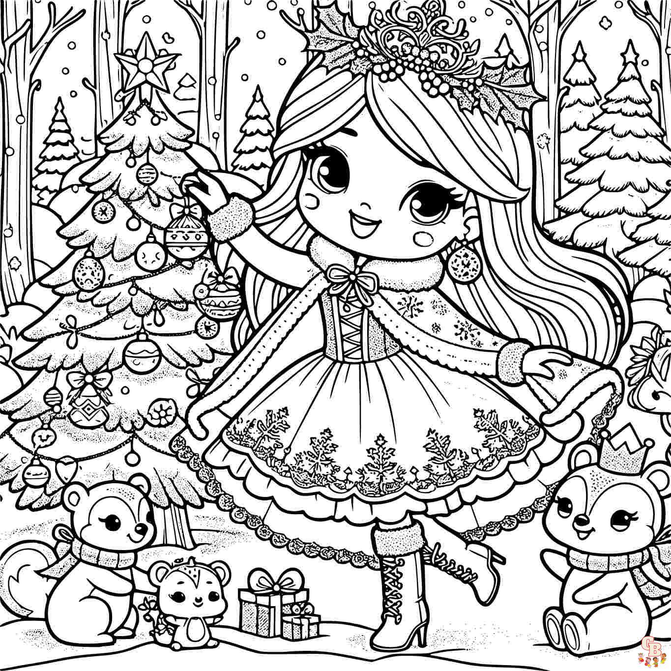 dibujos navideños para colorear princesa