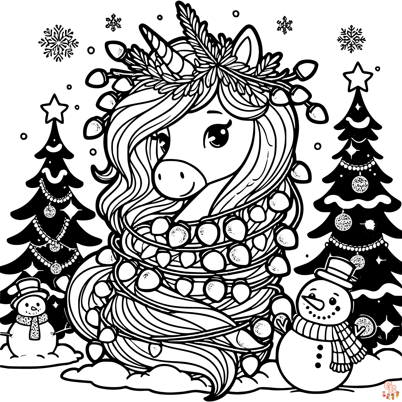 christmas unicorn coloring page free