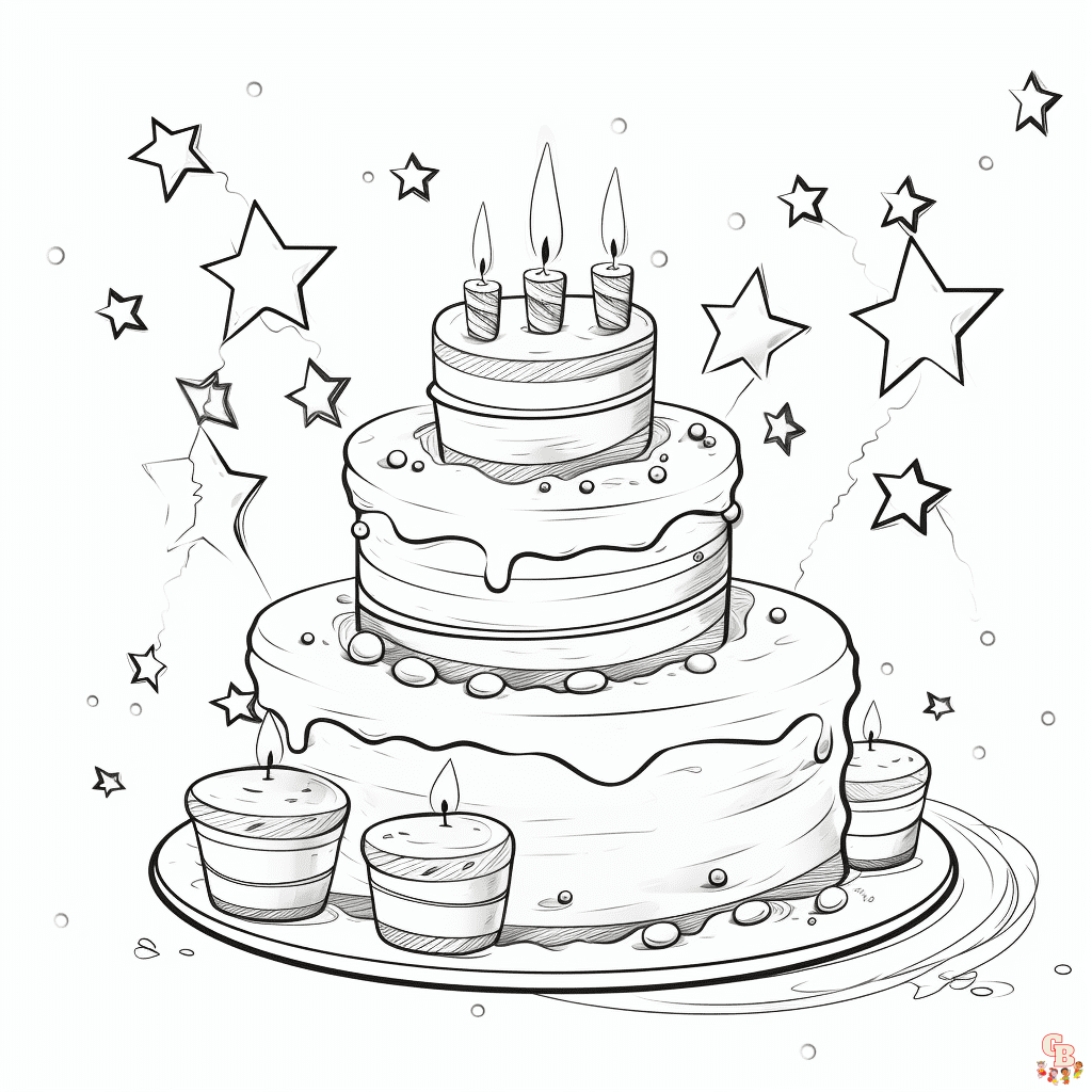 coloring page of a birthday cake
