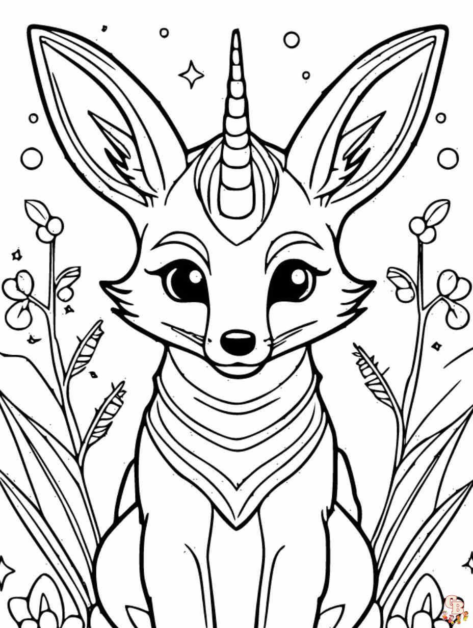 coloring page of fox and unicorn
