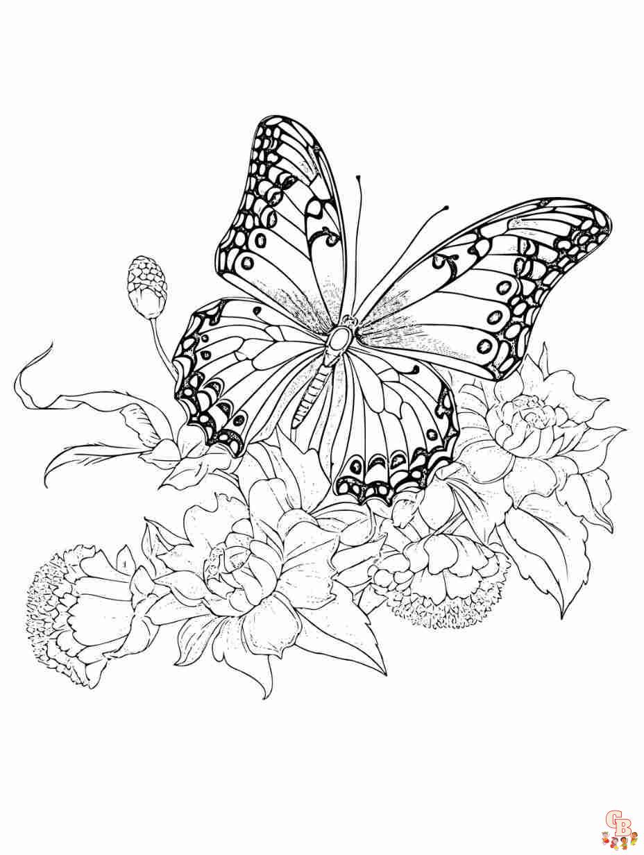 coloring pages of butterflies and flowers