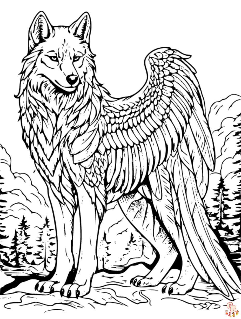 female wolf with wings coloring pages