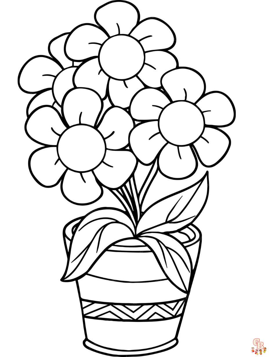 flower pot coloring pages for kids