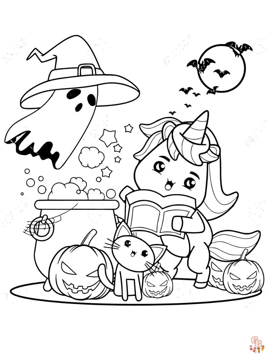Página para colorear de unicornio de Halloween