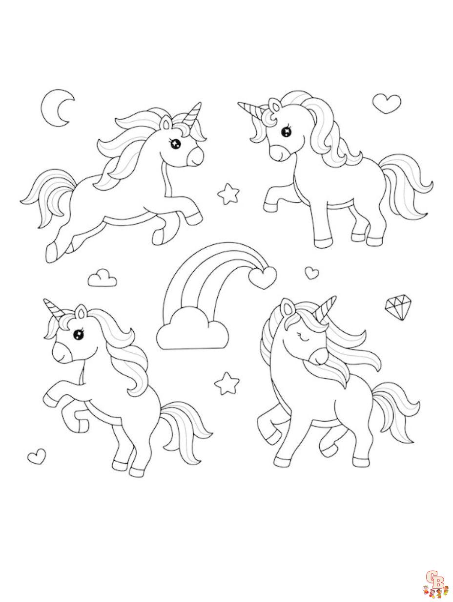 page of small unicorns coloring page