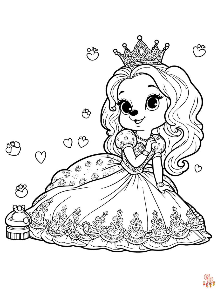 princess and dog coloring page