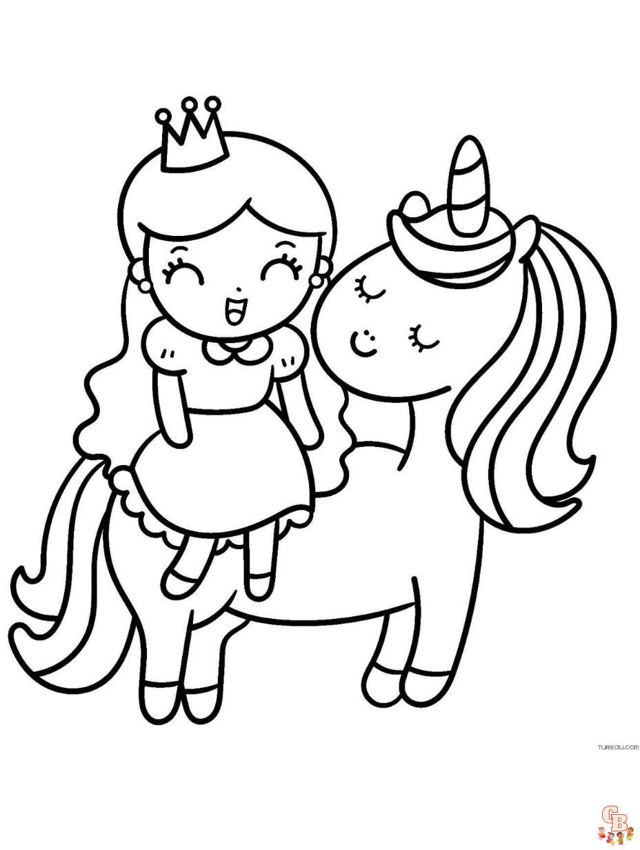 dibujos de princesa y unicornio para colorear