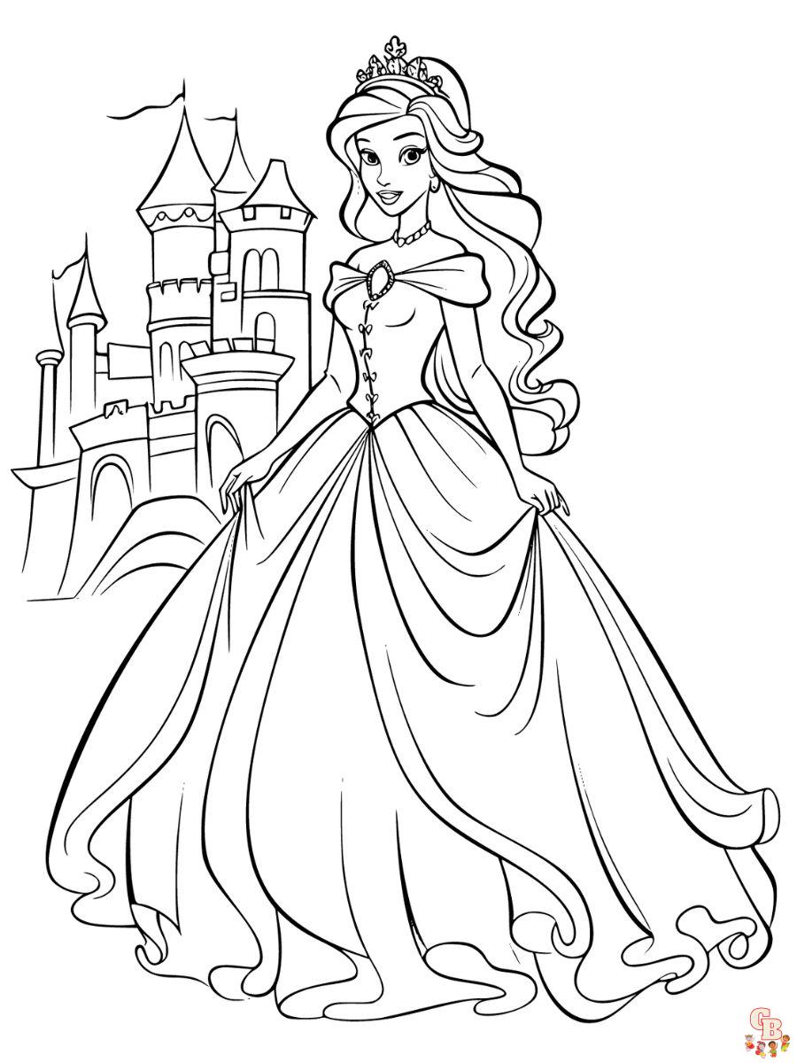 Princesa en el castillo para colorear página