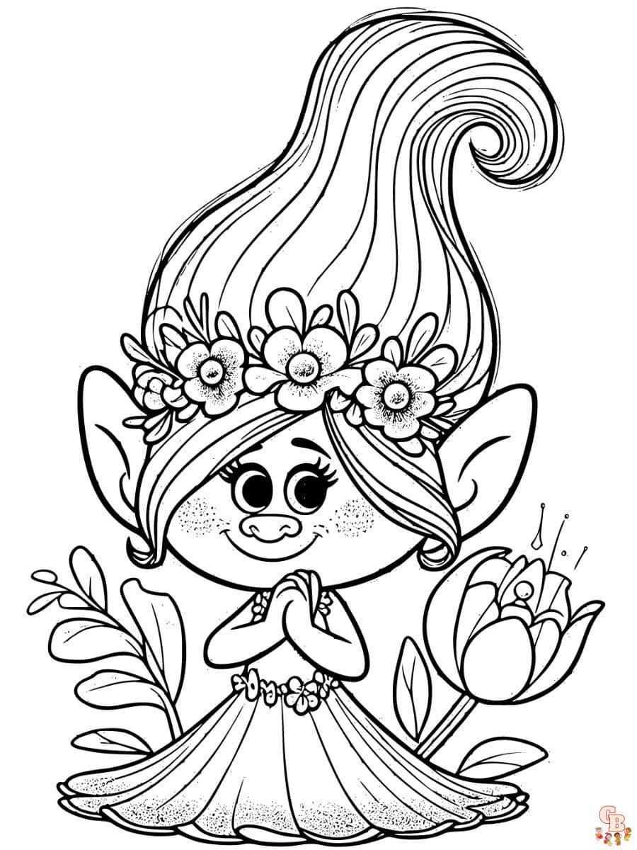 Dibujo para colorear princesa amapola trolls