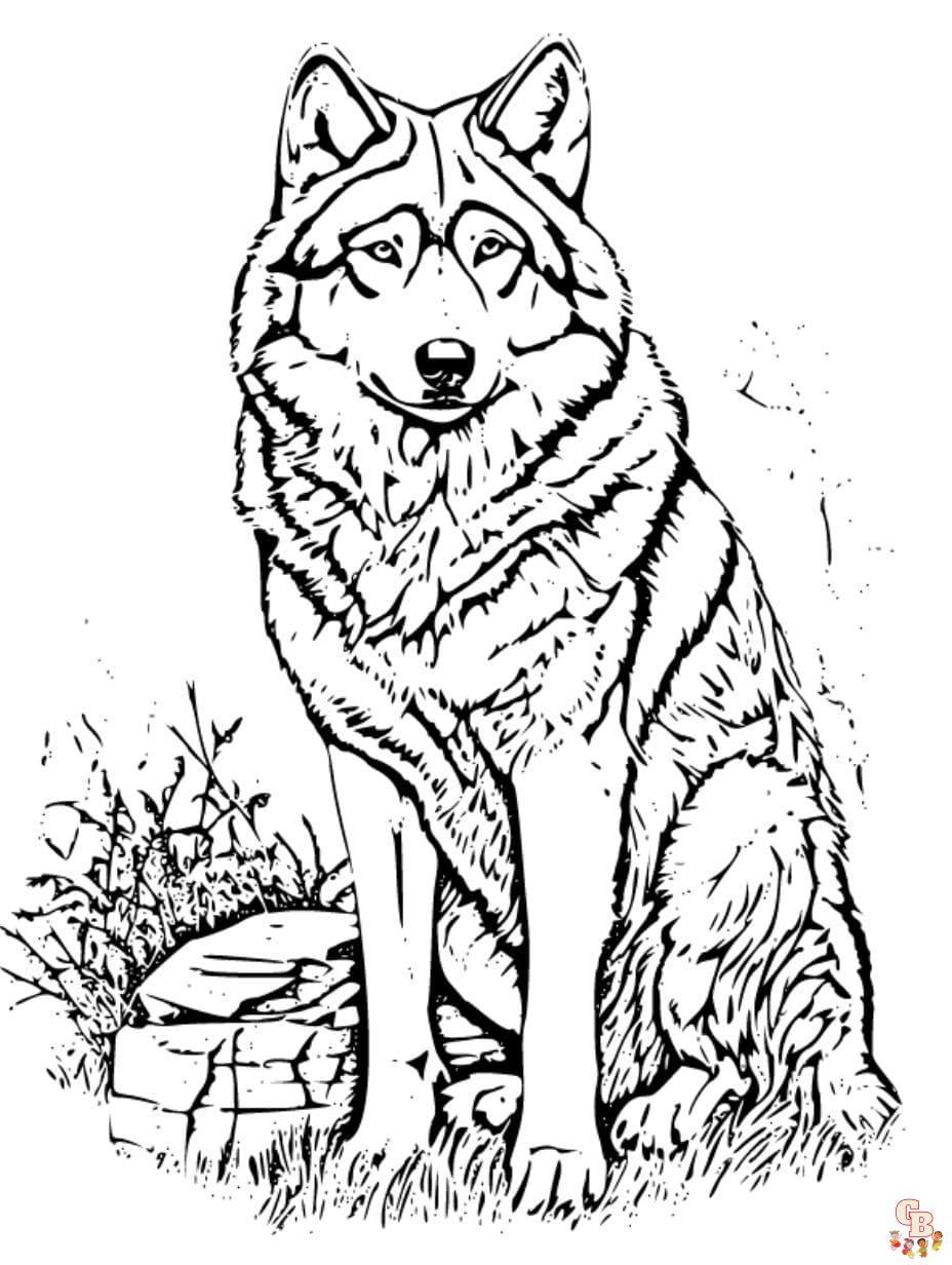 realistic wolf coloring pages