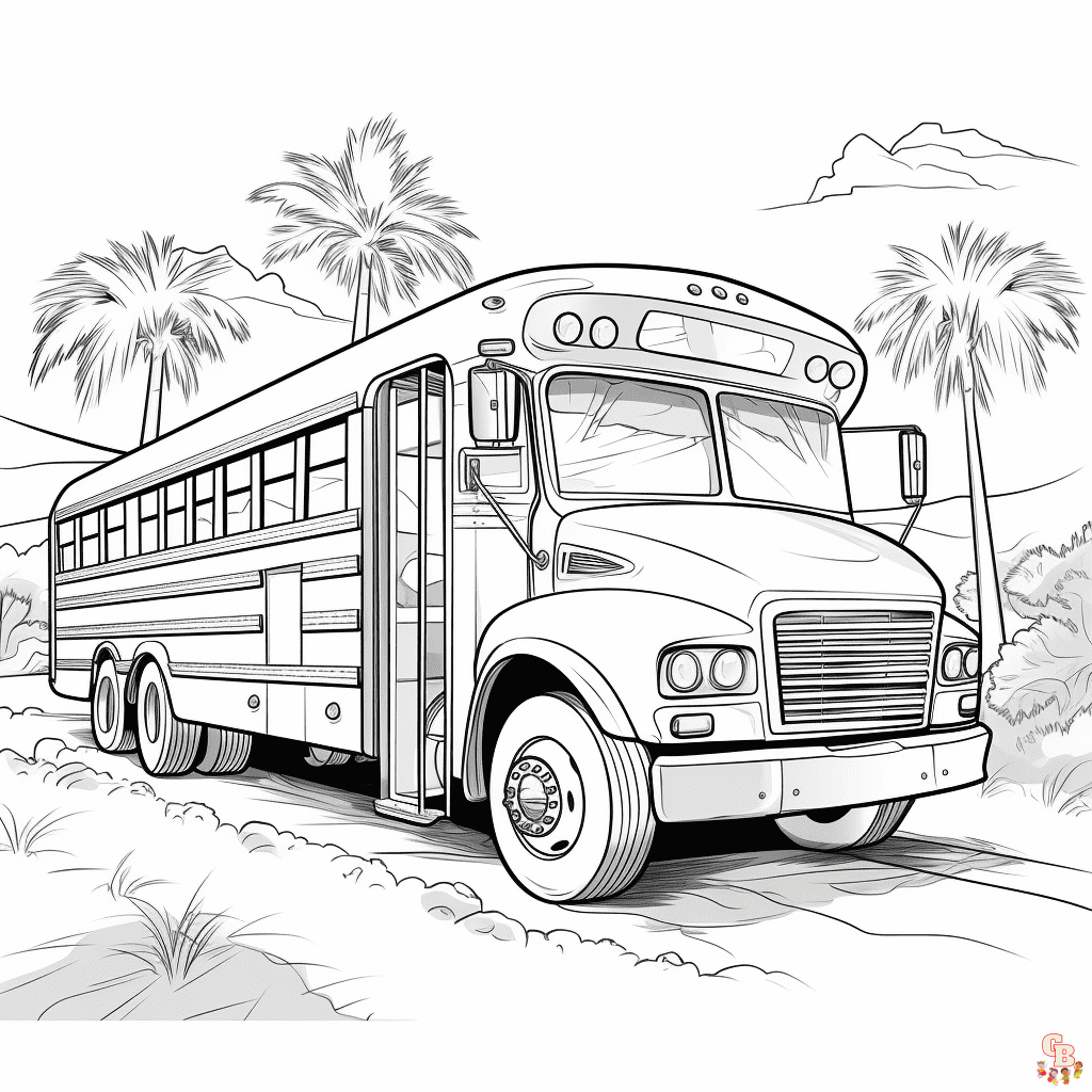 Colorir A Página Com As Crianças Que Viajam No Ônibus Escolar. Cor