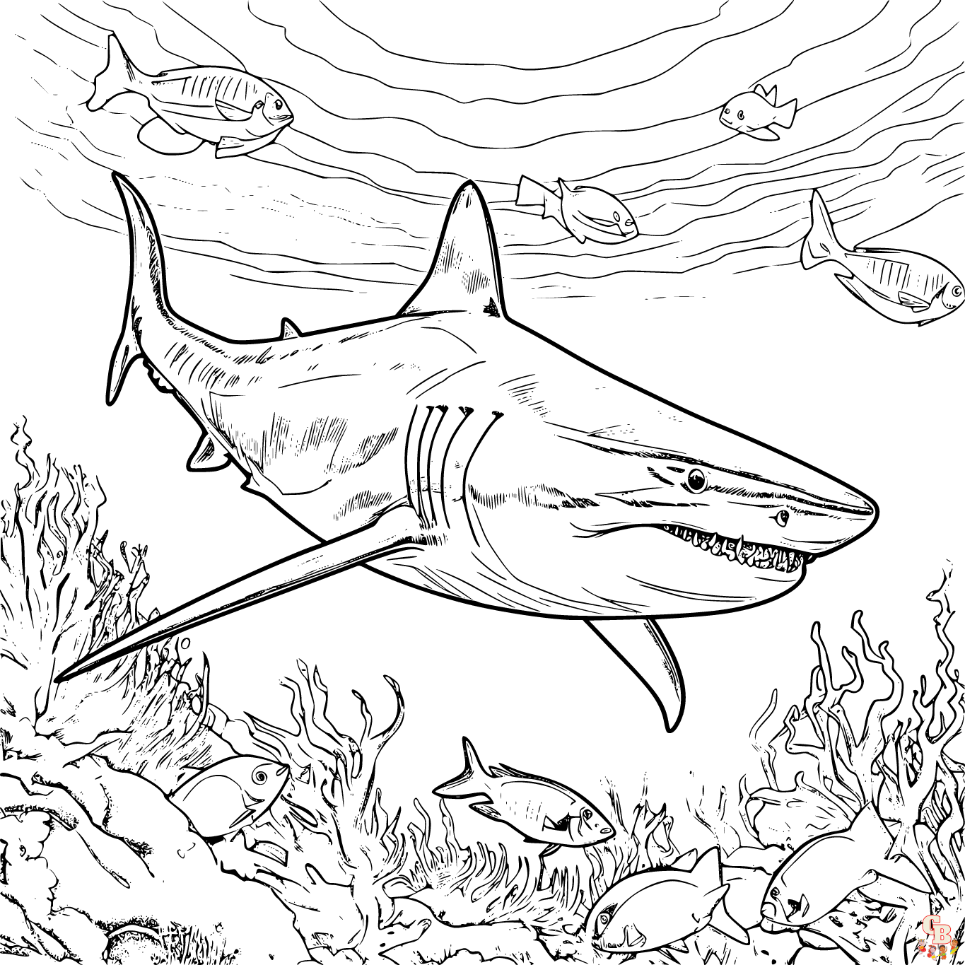 realistic shark coloring pages