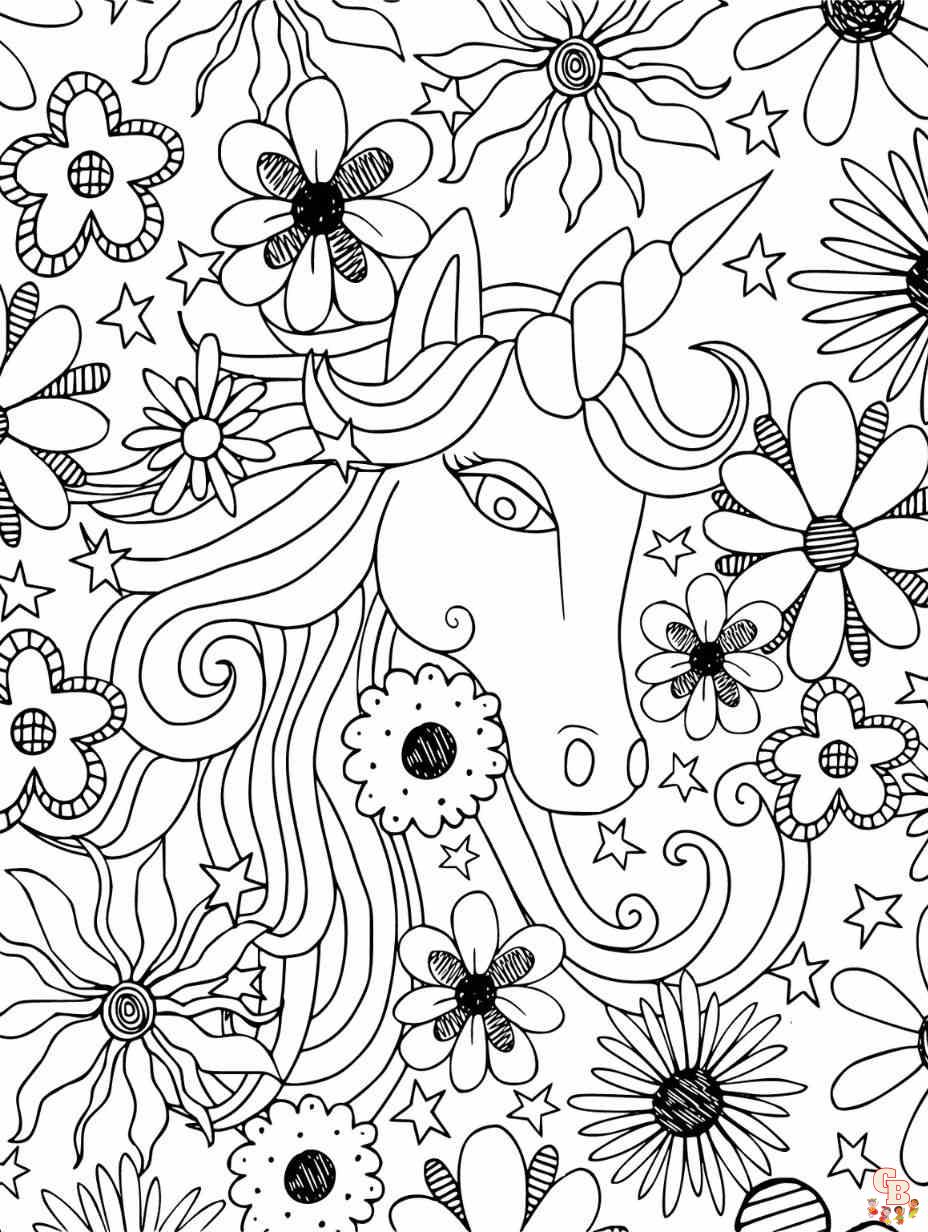 unicorn and flowers coloring pages