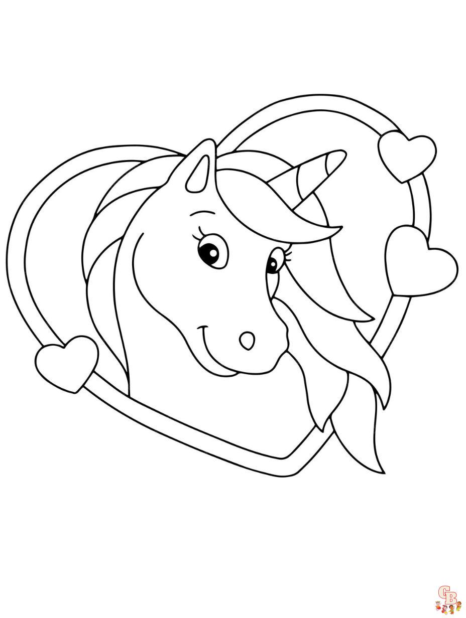 unicornio y corazones dibujos para colorear