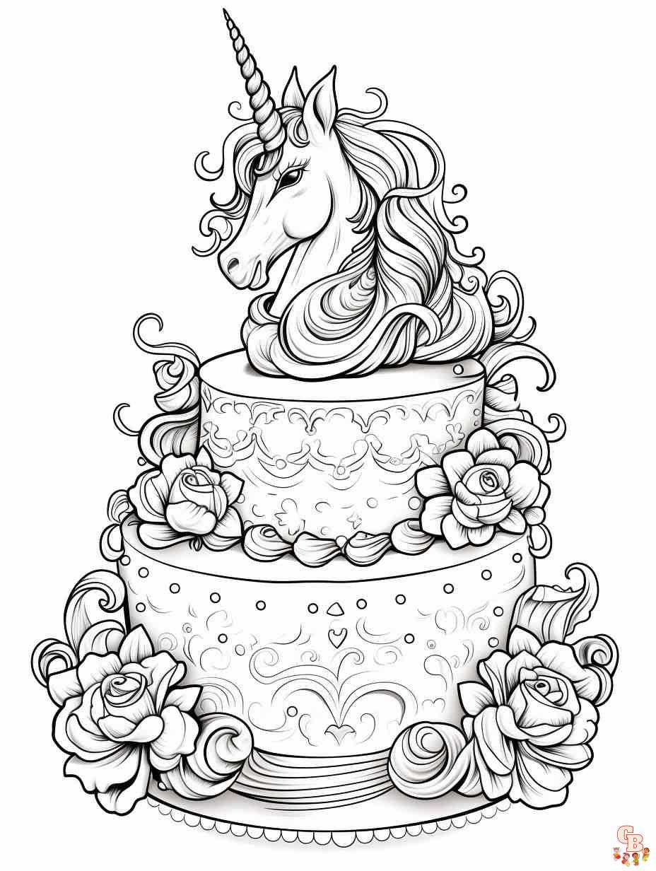 página de color de pastel de unicornio
