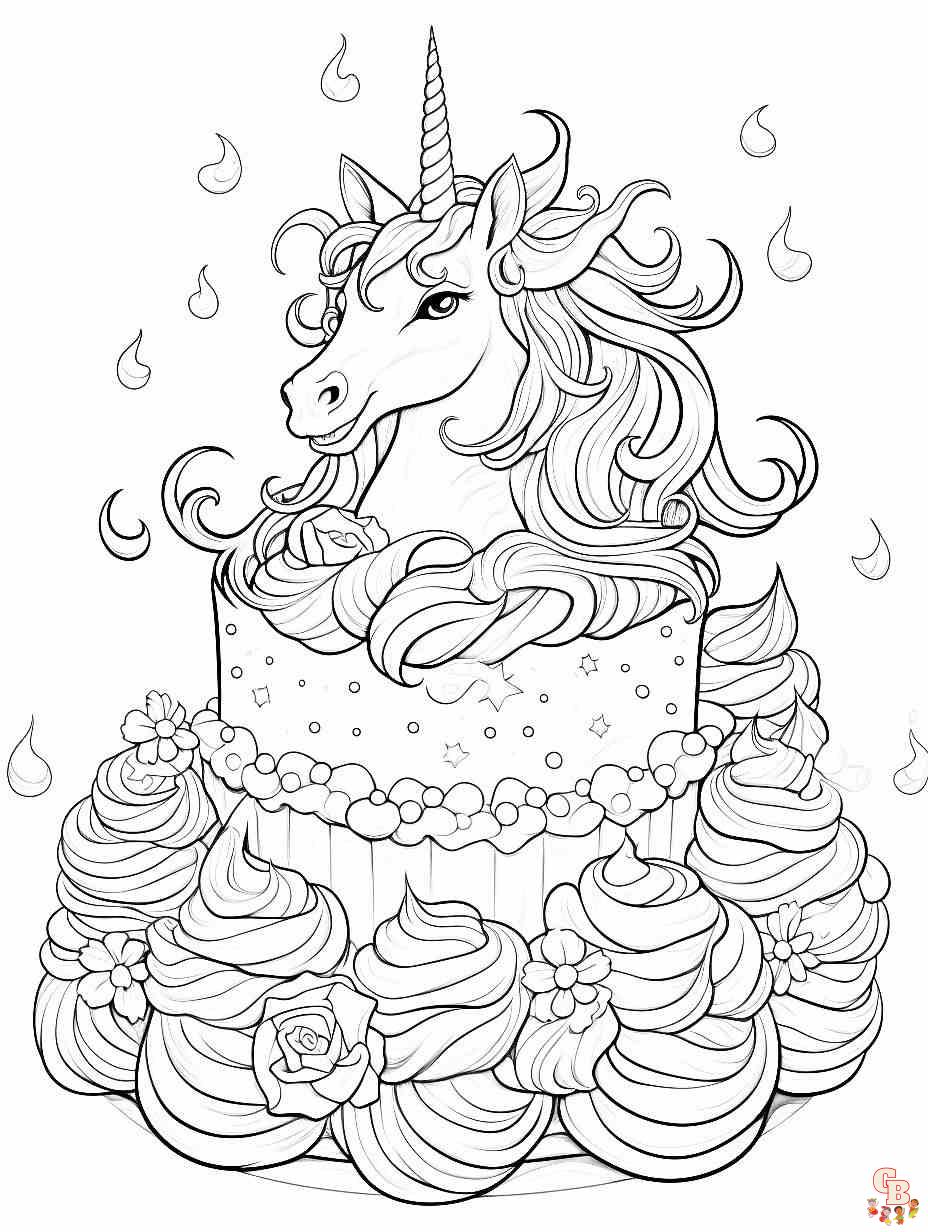 Página para colorear de pastel de unicornio