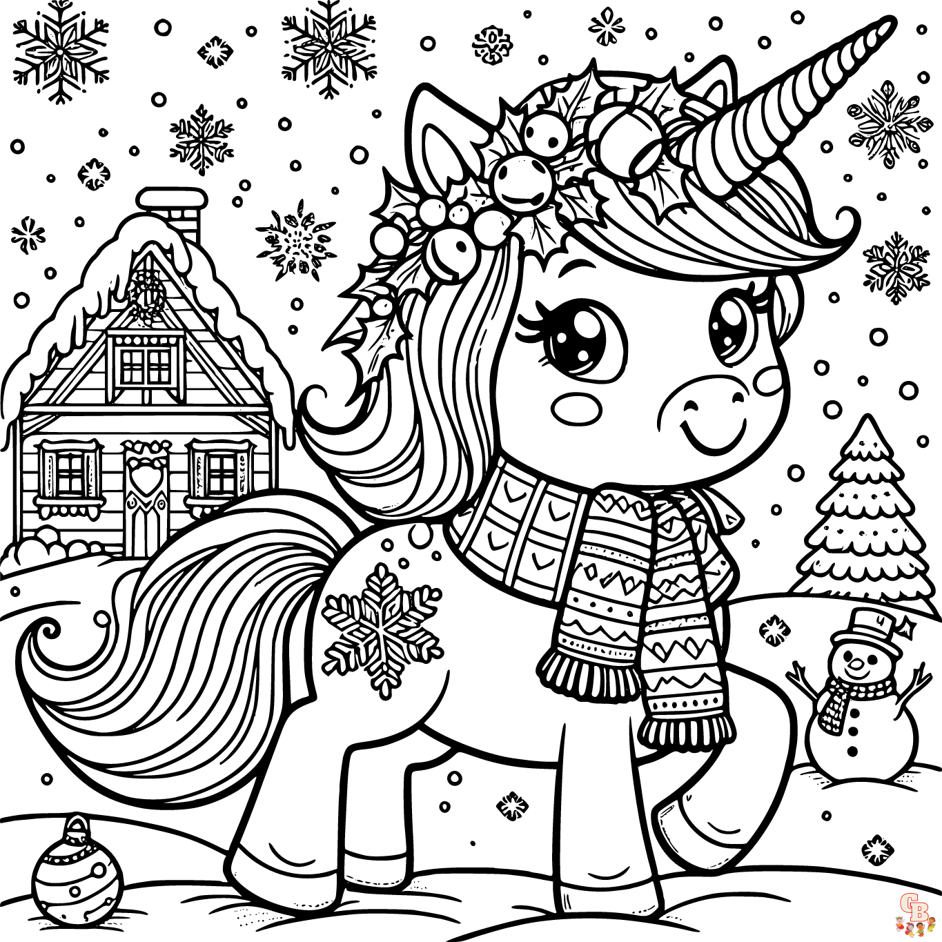unicorn christmas coloring page
