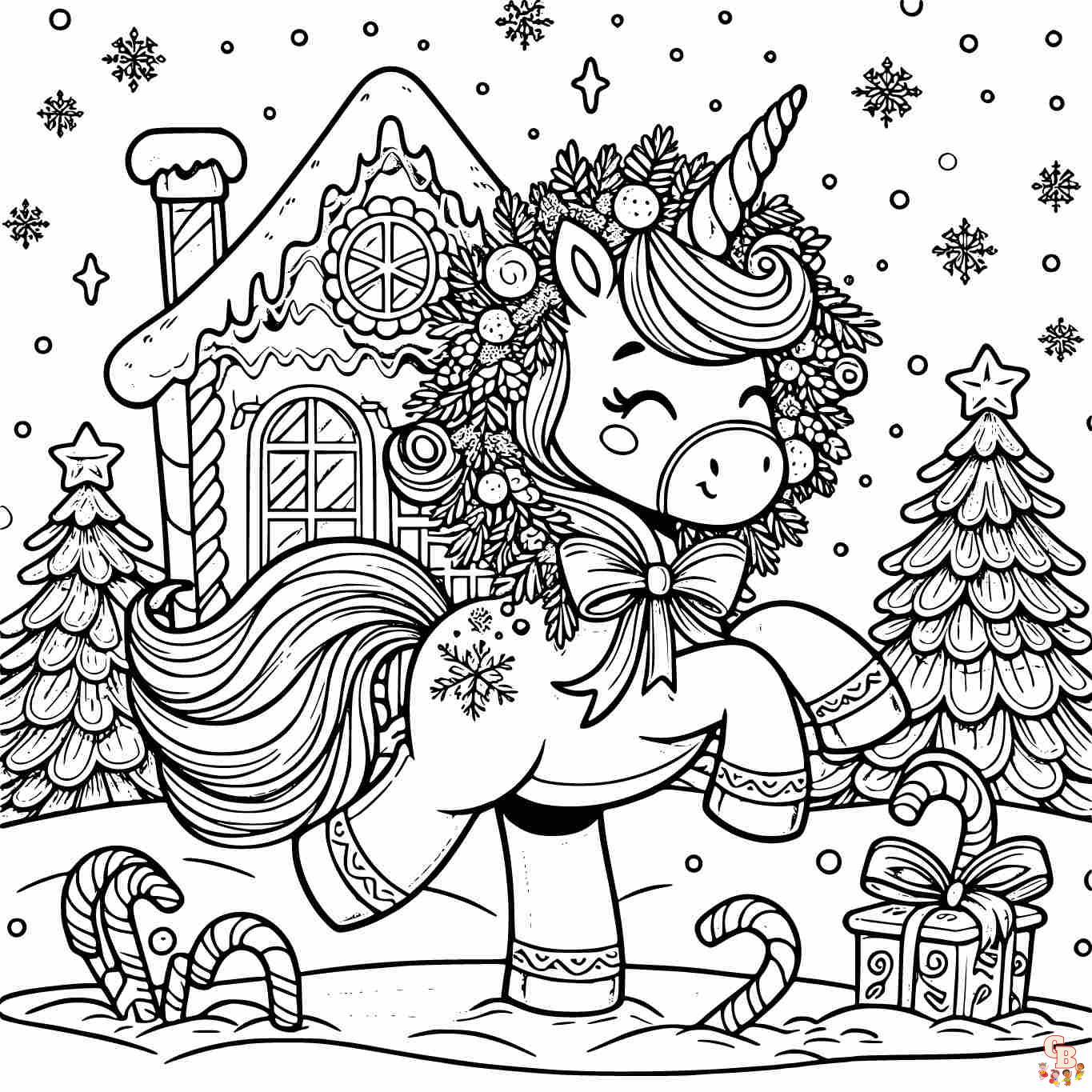 unicorn christmas coloring pages