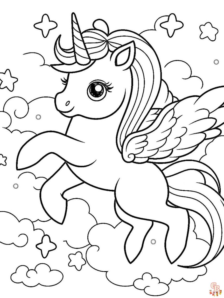 unicorn flying coloring page