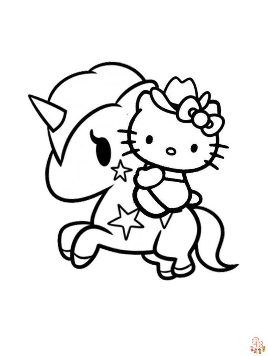 unicorn hello kitty coloring pages
