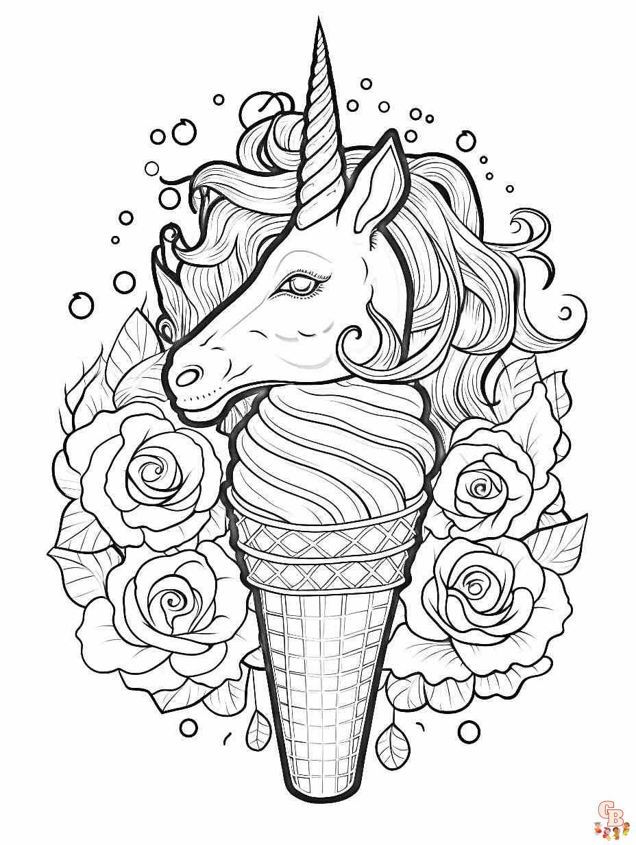 Dibujo para colorear de helado de unicornio.