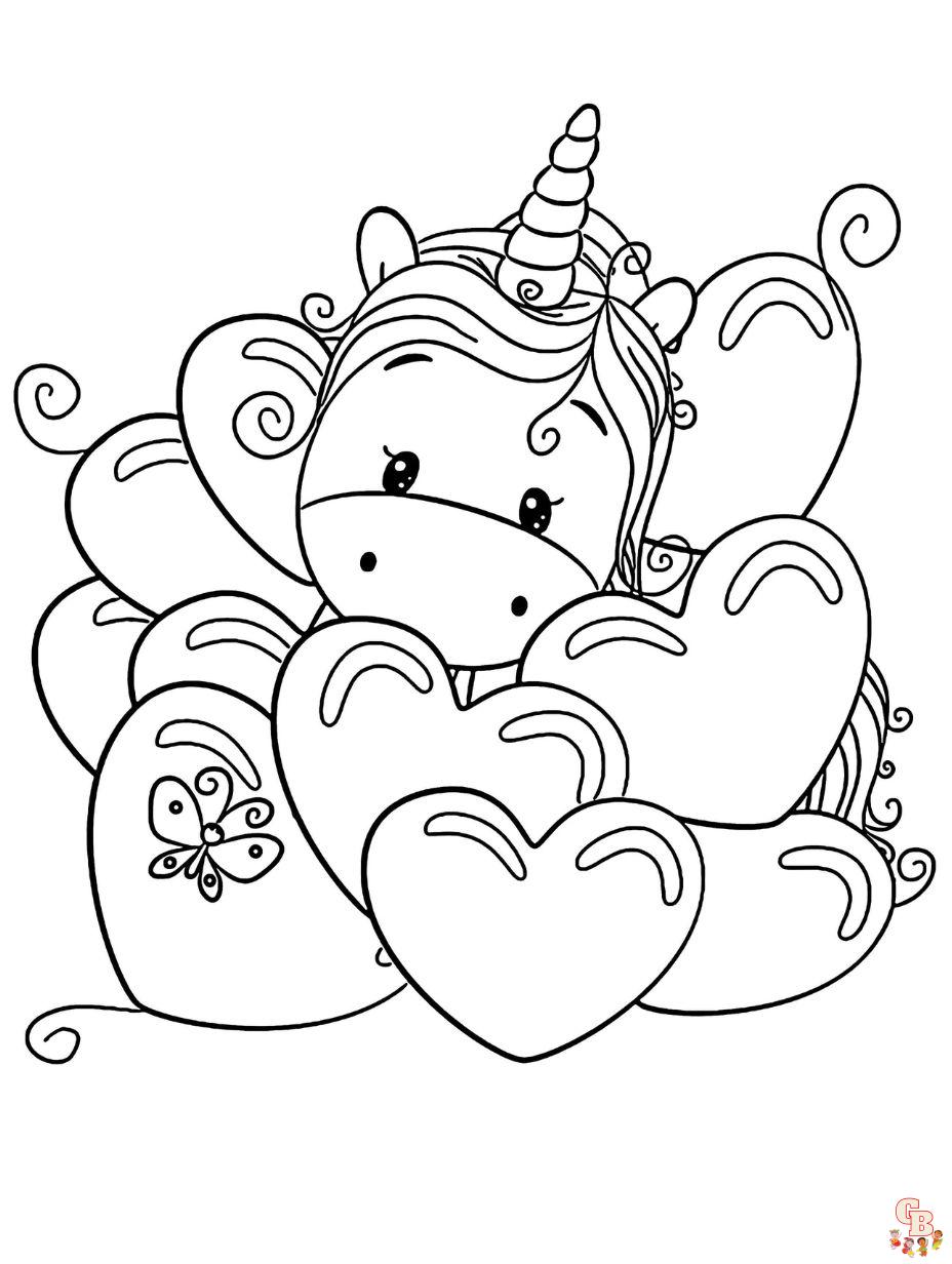 Página para colorear de San Valentín de unicornio