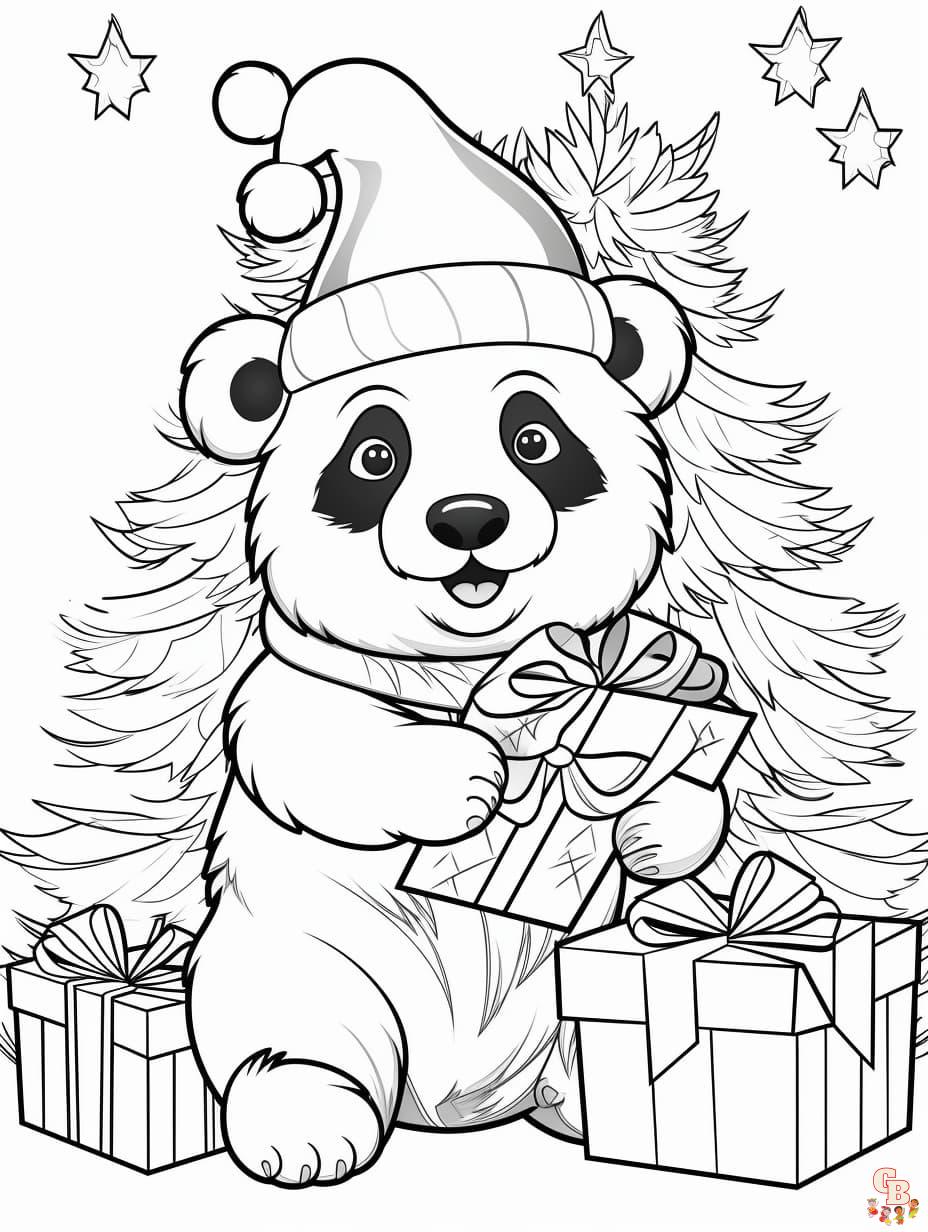 Christmas Panda Coloring Pages