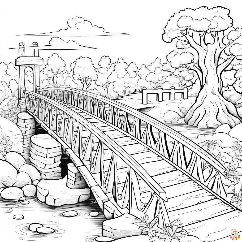 Free Bridge coloring pages for kids